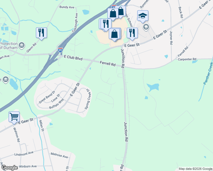 map of restaurants, bars, coffee shops, grocery stores, and more near 1309 Junction Road in Durham