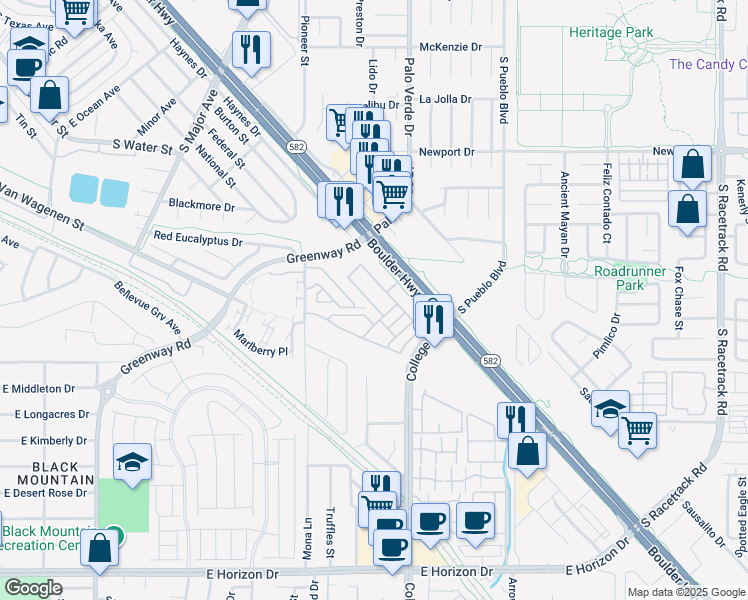 map of restaurants, bars, coffee shops, grocery stores, and more near 480 Filaree Place in Henderson