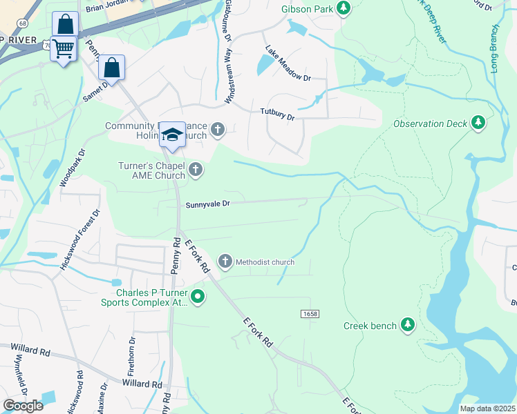 map of restaurants, bars, coffee shops, grocery stores, and more near 7533 Sunnyvale Drive in High Point