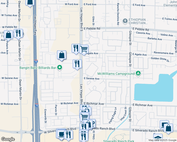 map of restaurants, bars, coffee shops, grocery stores, and more near 26 East Serene Avenue in Las Vegas