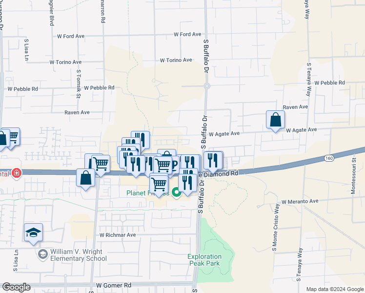 map of restaurants, bars, coffee shops, grocery stores, and more near 9245 South Miller Lane in Las Vegas