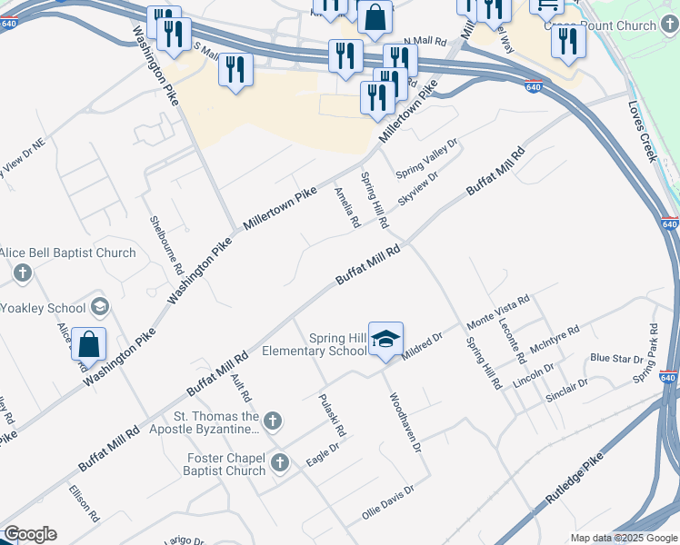 map of restaurants, bars, coffee shops, grocery stores, and more near 4425 Buffat Mill Road in Knoxville
