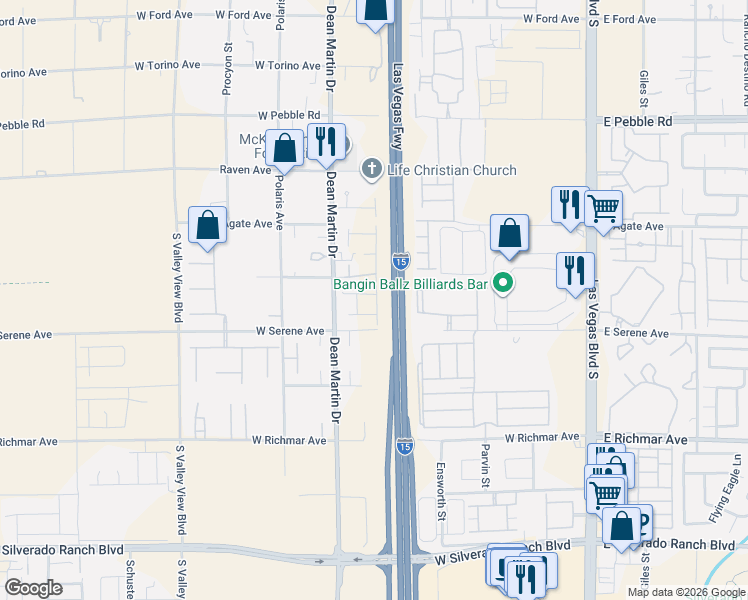 map of restaurants, bars, coffee shops, grocery stores, and more near 3025 Vicki Avenue in Las Vegas