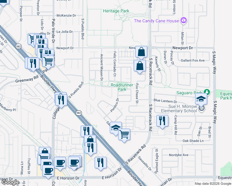 map of restaurants, bars, coffee shops, grocery stores, and more near 609 Pimlico Drive in Henderson