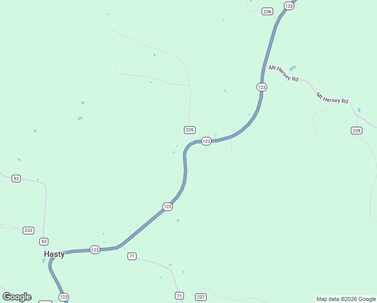 map of restaurants, bars, coffee shops, grocery stores, and more near 24827 Arkansas 123 in Hasty