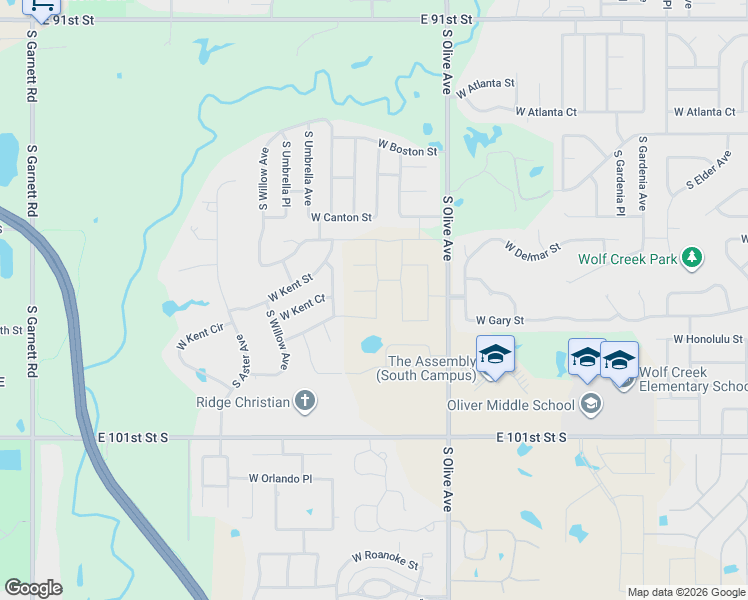 map of restaurants, bars, coffee shops, grocery stores, and more near 3101-3105 South Tamarack Avenue in Broken Arrow