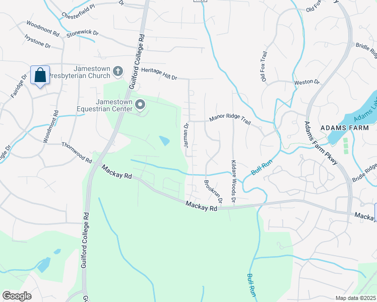 map of restaurants, bars, coffee shops, grocery stores, and more near 863 Jarman Drive in Jamestown