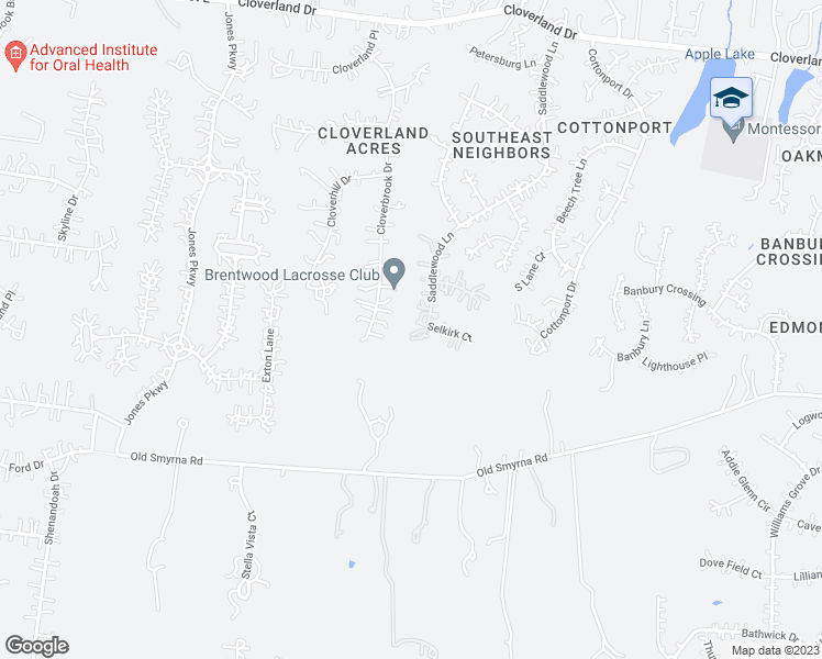 map of restaurants, bars, coffee shops, grocery stores, and more near 5613 Saddlewood Lane in Brentwood
