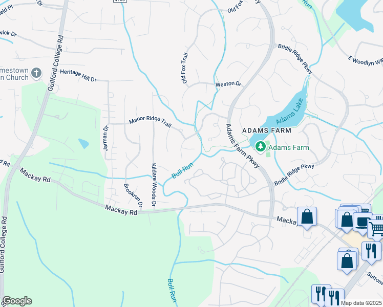 map of restaurants, bars, coffee shops, grocery stores, and more near 15 Ivy Ridge Court in Greensboro
