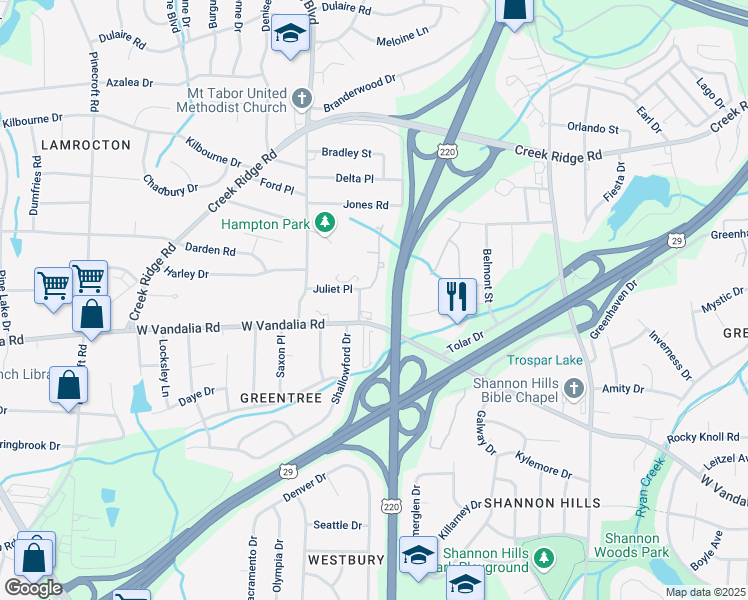 map of restaurants, bars, coffee shops, grocery stores, and more near 3301 Gar Place in Greensboro