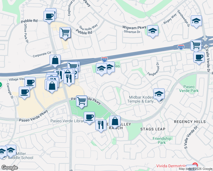 map of restaurants, bars, coffee shops, grocery stores, and more near 264 Chestnut Ridge Circle in Henderson