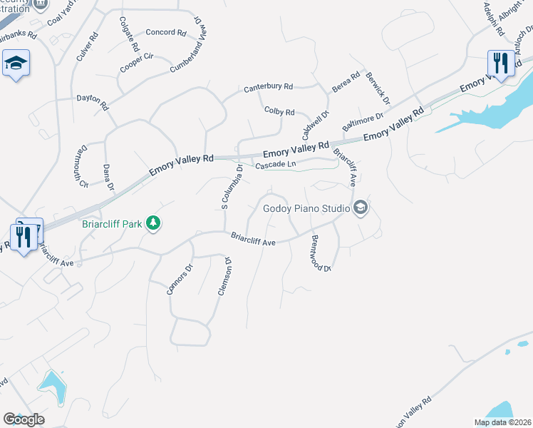 map of restaurants, bars, coffee shops, grocery stores, and more near 85 North Claymore Lane in Oak Ridge
