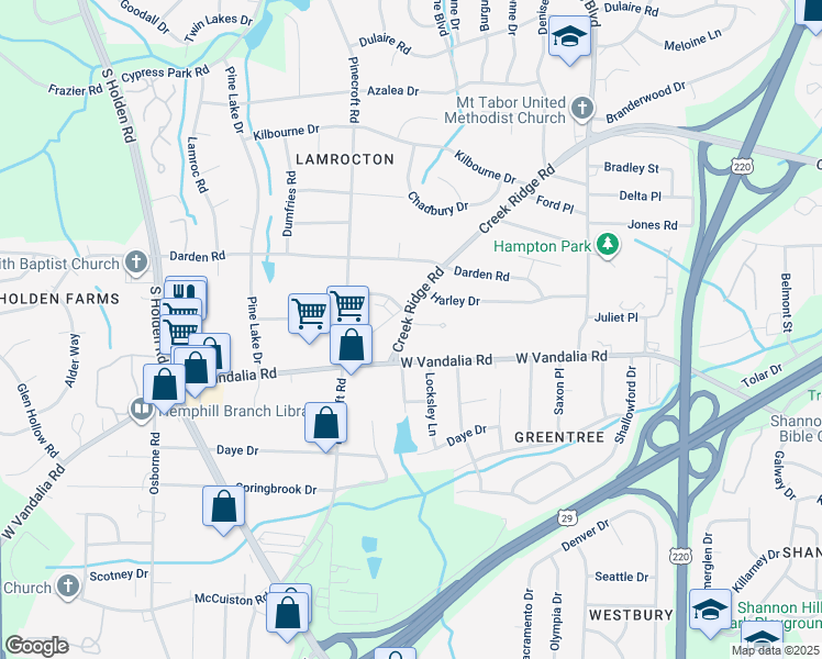 map of restaurants, bars, coffee shops, grocery stores, and more near 2 Pipers Glen Court in Greensboro