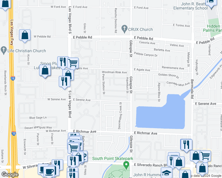 map of restaurants, bars, coffee shops, grocery stores, and more near 136 Staten Island Avenue in Las Vegas