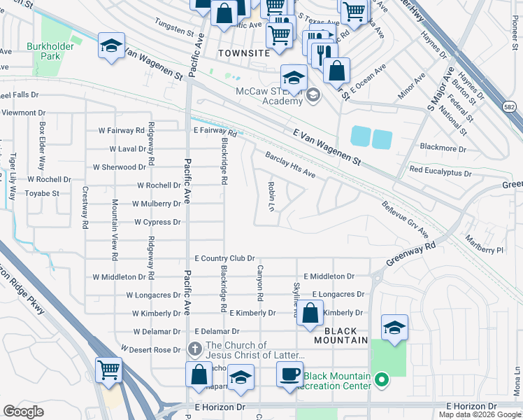 map of restaurants, bars, coffee shops, grocery stores, and more near 622 East Fairway Road in Henderson
