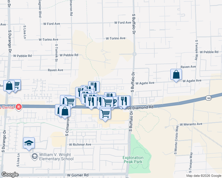 map of restaurants, bars, coffee shops, grocery stores, and more near 9245 South Miller Lane in Las Vegas