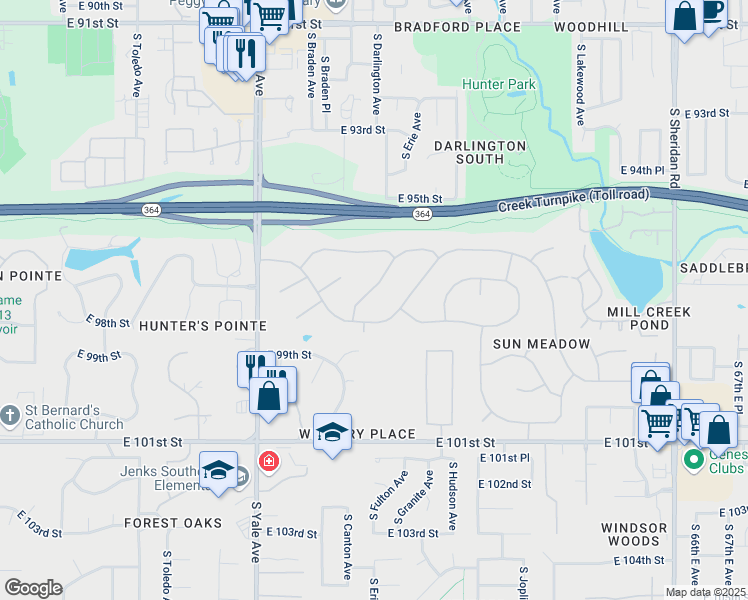 map of restaurants, bars, coffee shops, grocery stores, and more near 9720 South Darlington Avenue in Tulsa