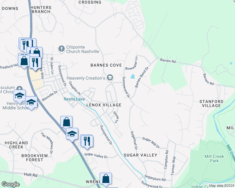 map of restaurants, bars, coffee shops, grocery stores, and more near 4309 Barnes Cove Drive in Nashville