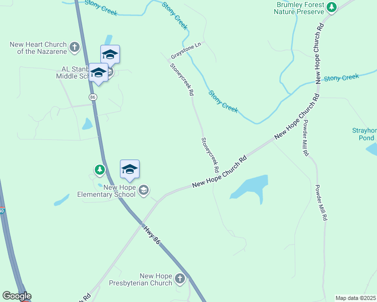 map of restaurants, bars, coffee shops, grocery stores, and more near 4019 Stoneycreek Road in Chapel Hill