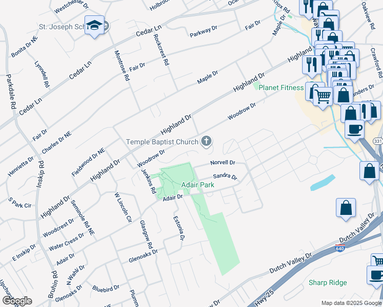 map of restaurants, bars, coffee shops, grocery stores, and more near 4806 Pam Ct in Knoxville