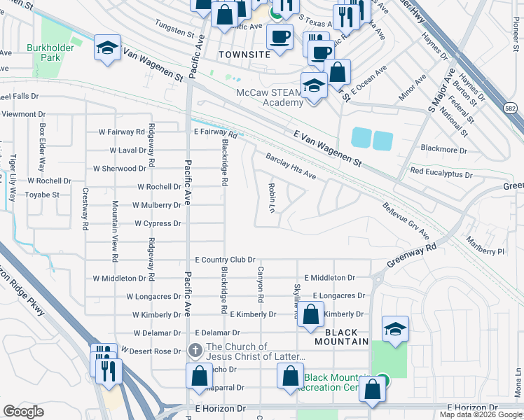 map of restaurants, bars, coffee shops, grocery stores, and more near 622 East Fairway Road in Henderson