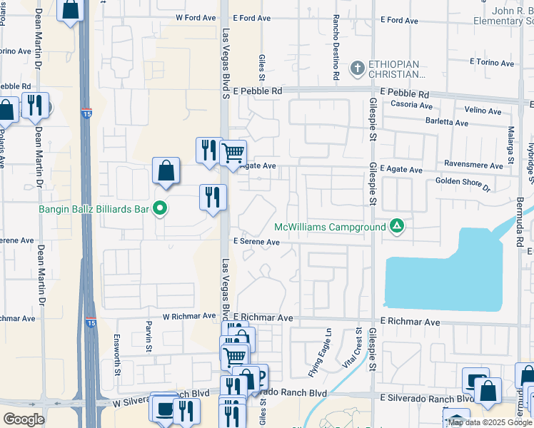 map of restaurants, bars, coffee shops, grocery stores, and more near 56 East Serene Avenue in Las Vegas