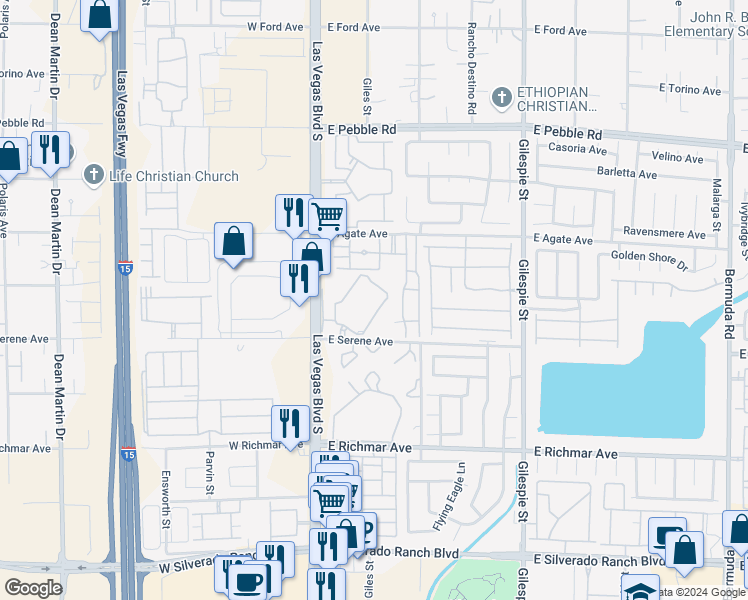 map of restaurants, bars, coffee shops, grocery stores, and more near 56 East Serene Avenue in Las Vegas
