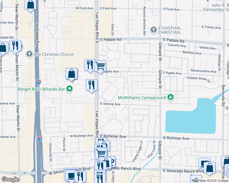 map of restaurants, bars, coffee shops, grocery stores, and more near 56 East Serene Avenue in Las Vegas