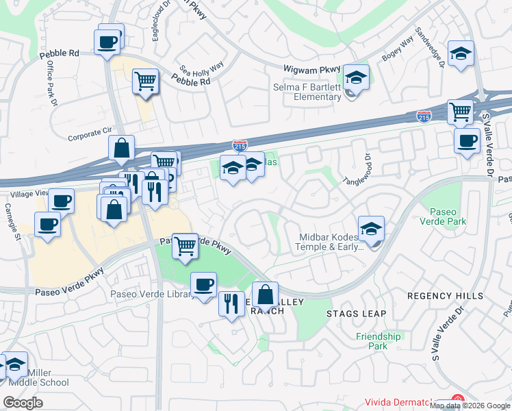 map of restaurants, bars, coffee shops, grocery stores, and more near 264 Chestnut Ridge Circle in Henderson