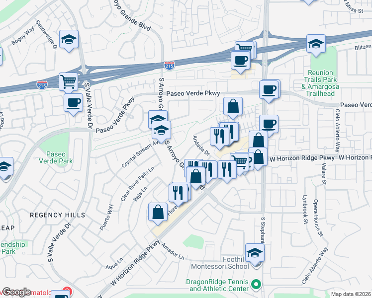 map of restaurants, bars, coffee shops, grocery stores, and more near 148 Ritchie Court in Henderson