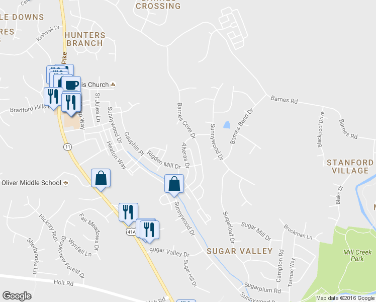 map of restaurants, bars, coffee shops, grocery stores, and more near 2327 Alteras Drive in Nashville