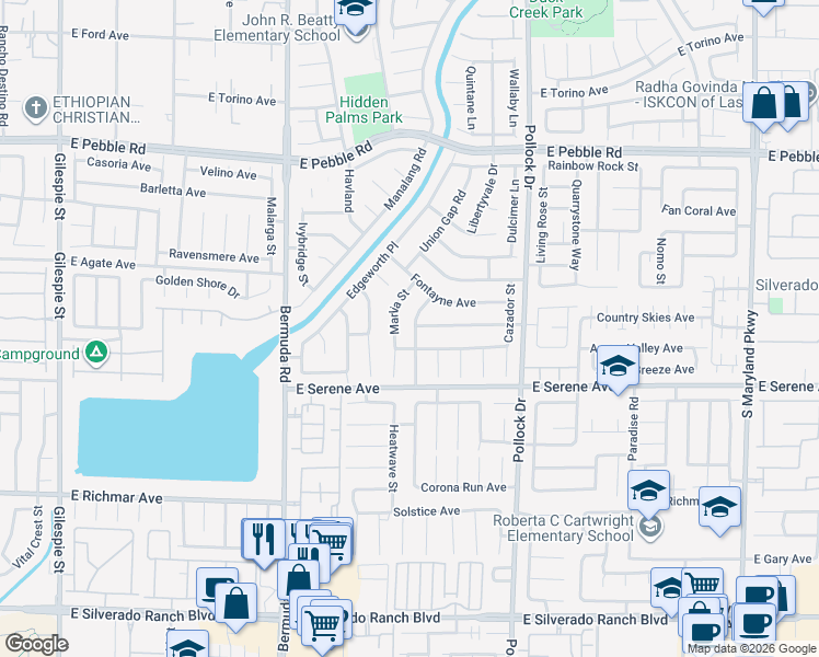 map of restaurants, bars, coffee shops, grocery stores, and more near 9205 Cantana Street in Las Vegas