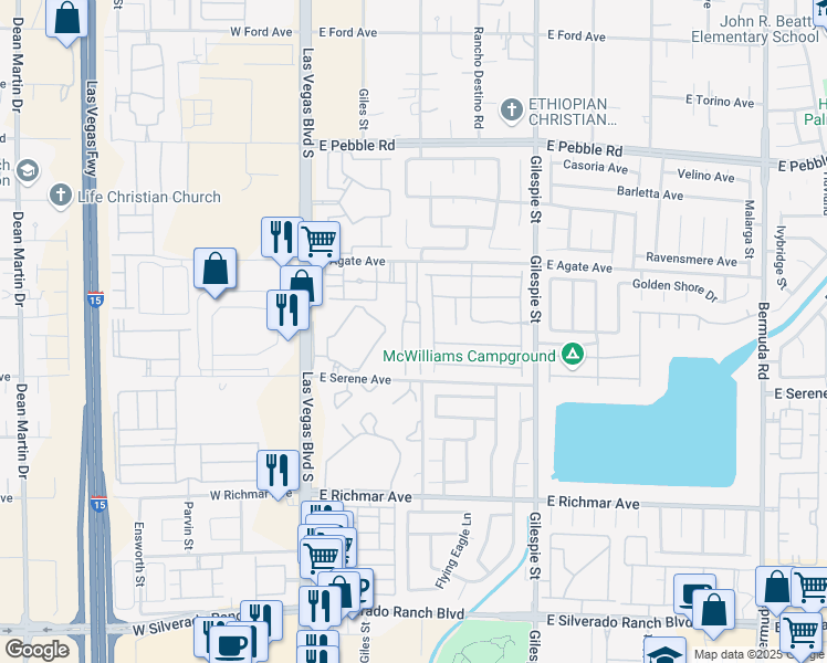 map of restaurants, bars, coffee shops, grocery stores, and more near 75 East Agate Avenue in Las Vegas