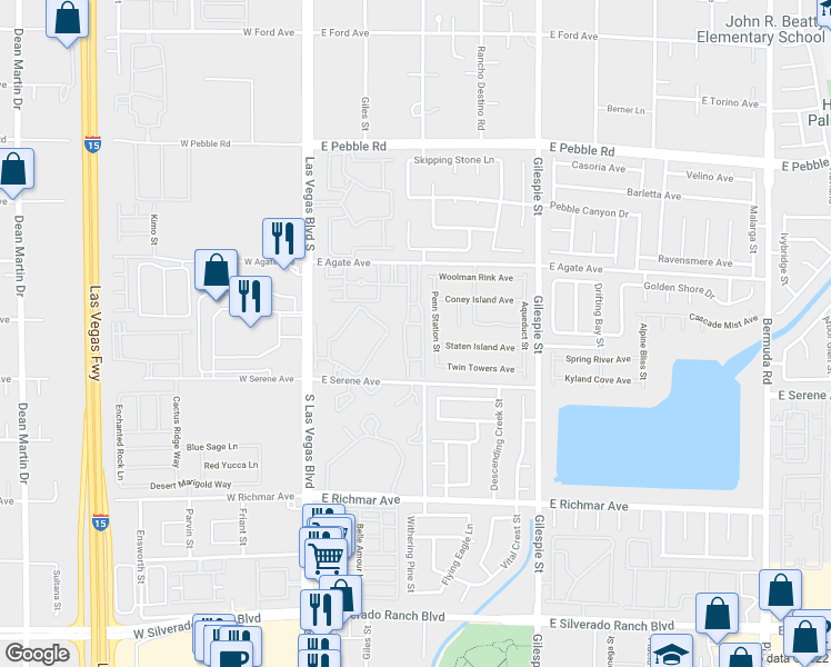 map of restaurants, bars, coffee shops, grocery stores, and more near 75 East Agate Avenue in Las Vegas