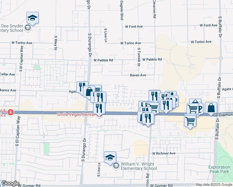 map of restaurants, bars, coffee shops, grocery stores, and more near 9121 White Rock Peak Street in Las Vegas