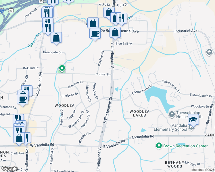 map of restaurants, bars, coffee shops, grocery stores, and more near 3216 South Elm-Eugene Street in Greensboro