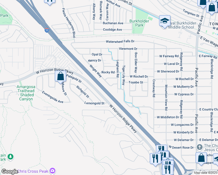 map of restaurants, bars, coffee shops, grocery stores, and more near 480 Wright Way in Henderson