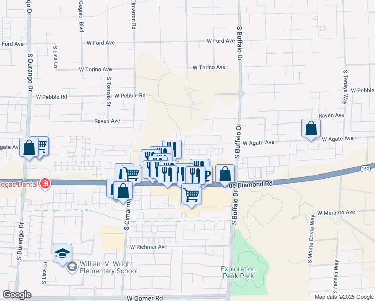 map of restaurants, bars, coffee shops, grocery stores, and more near 8060 Blue Diamond Road in Las Vegas