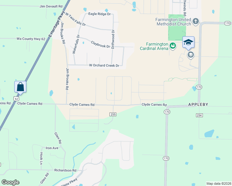 map of restaurants, bars, coffee shops, grocery stores, and more near 11828 Clyde Carnes Road in Farmington
