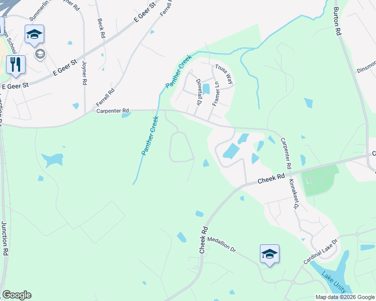 map of restaurants, bars, coffee shops, grocery stores, and more near 3607 Mountain Brook Circle in Durham