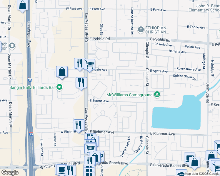 map of restaurants, bars, coffee shops, grocery stores, and more near 55 East Agate Avenue in Las Vegas