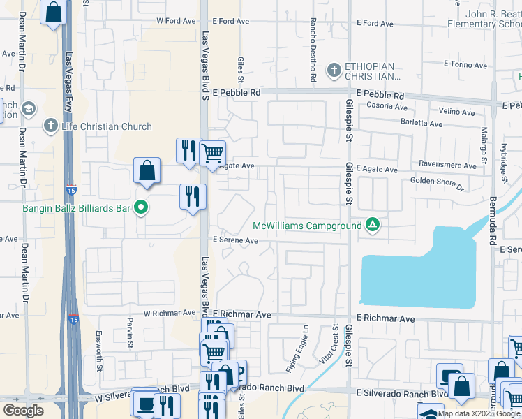 map of restaurants, bars, coffee shops, grocery stores, and more near 75 East Agate Avenue in Las Vegas