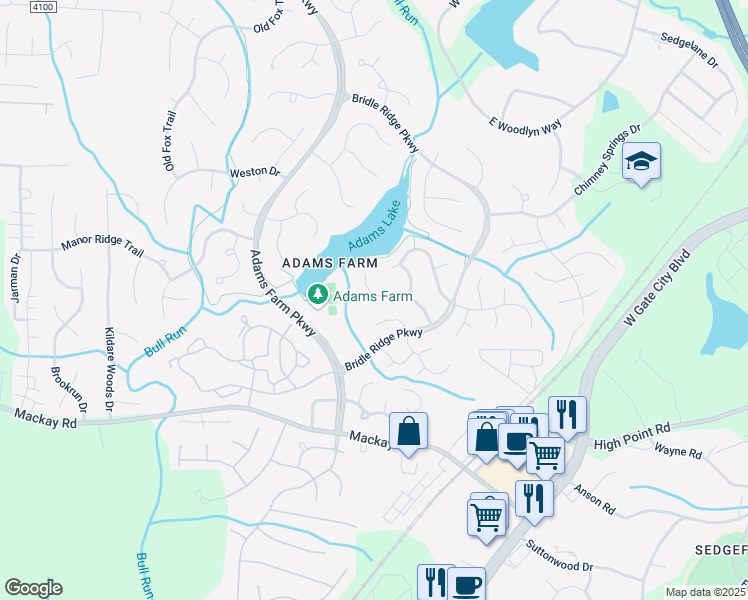 map of restaurants, bars, coffee shops, grocery stores, and more near 1 Long Cove Ct in Greensboro