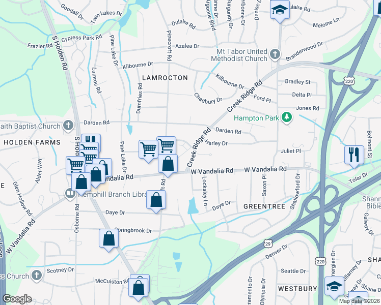 map of restaurants, bars, coffee shops, grocery stores, and more near 3321 Fore Place in Greensboro