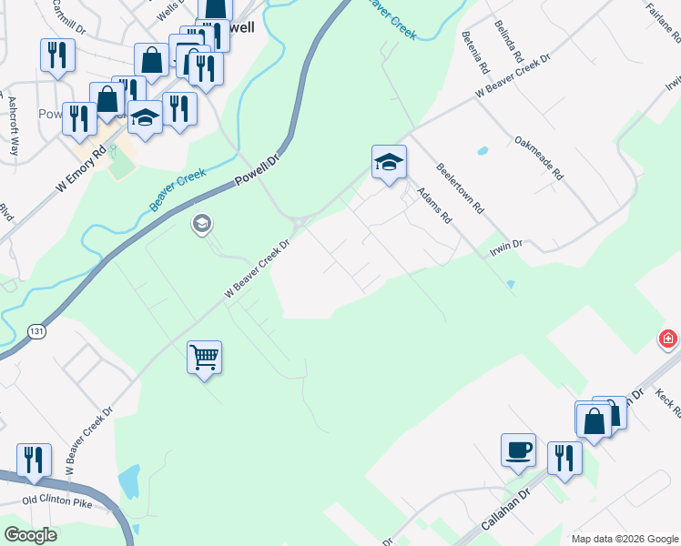 map of restaurants, bars, coffee shops, grocery stores, and more near 7133 Lyngate Boulevard in Powell