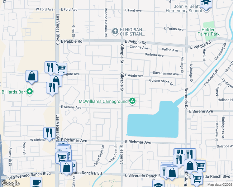 map of restaurants, bars, coffee shops, grocery stores, and more near 197 Greenwich Village Avenue in Las Vegas