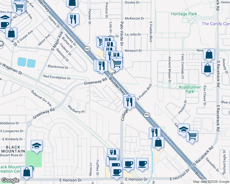 map of restaurants, bars, coffee shops, grocery stores, and more near 488 Ylang Place in Henderson