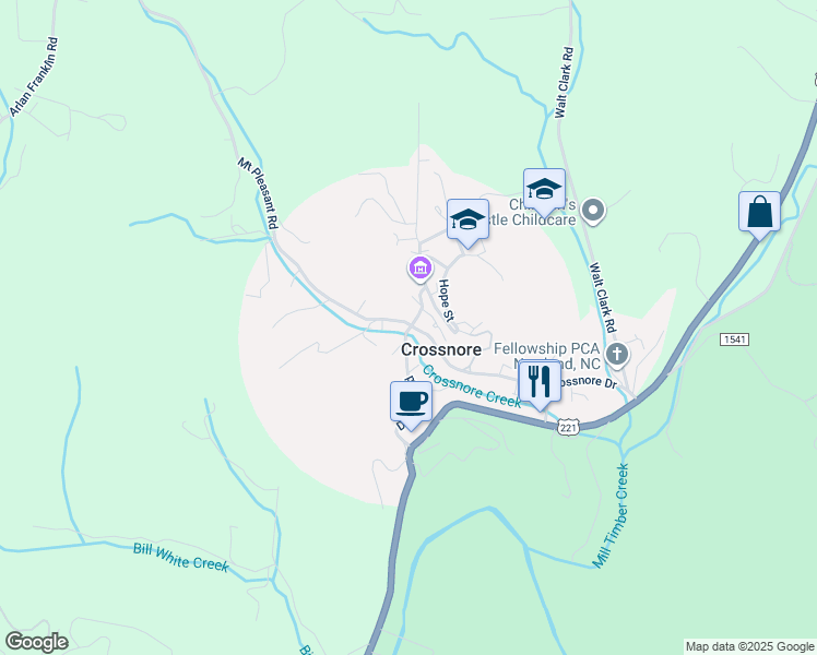 map of restaurants, bars, coffee shops, grocery stores, and more near in Crossnore