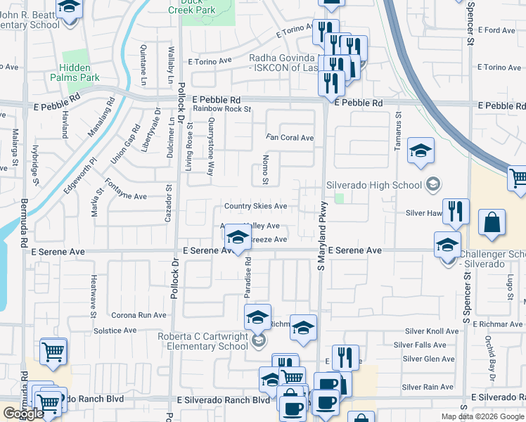map of restaurants, bars, coffee shops, grocery stores, and more near 1037 East Country Skies Avenue in Las Vegas