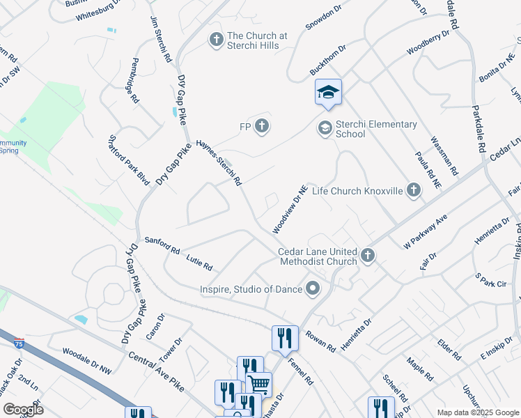 map of restaurants, bars, coffee shops, grocery stores, and more near 719 Sterchi Park Way in Knoxville